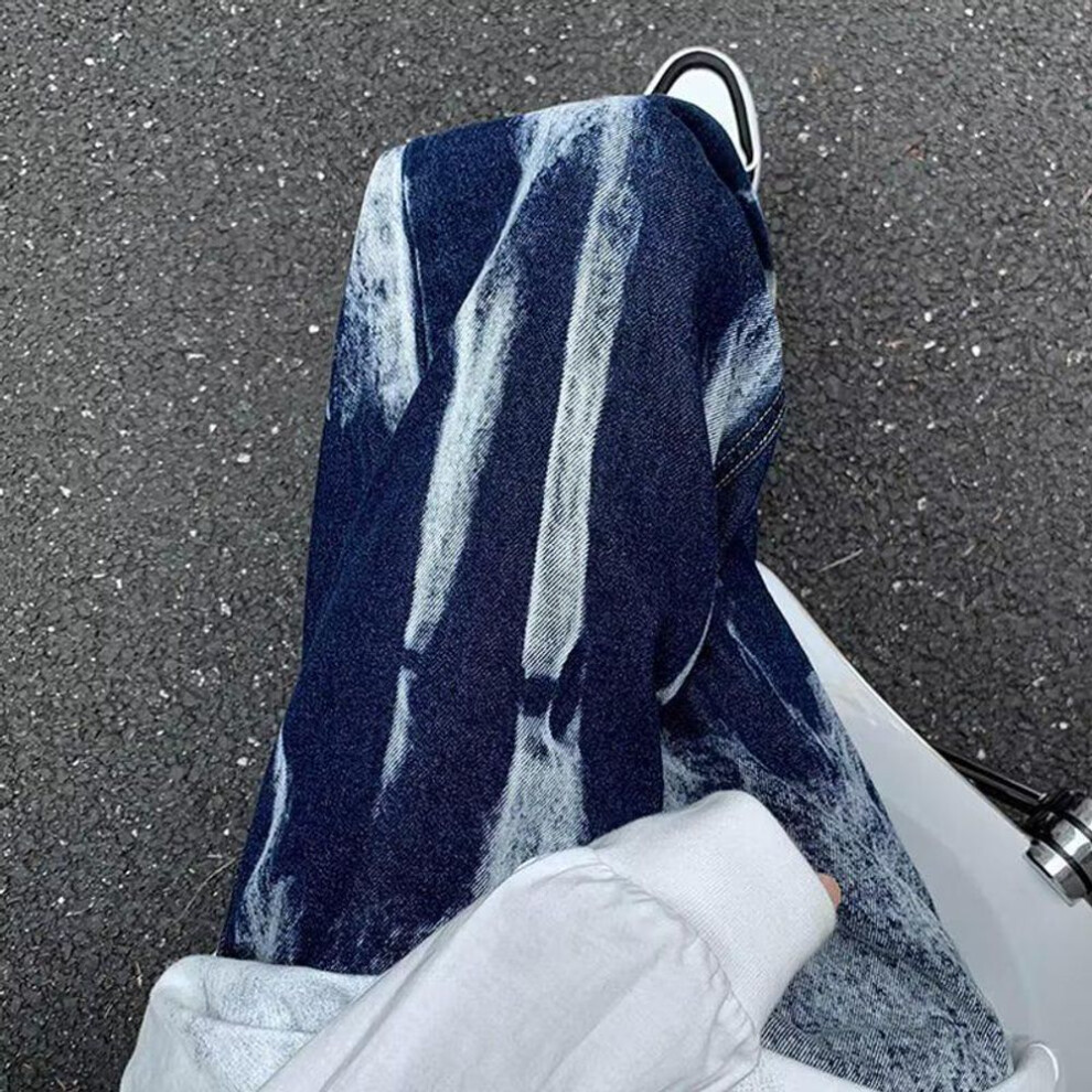 (M) "Men's Tie-Dye Gradient Wide-Leg Jeans: American High Street Style