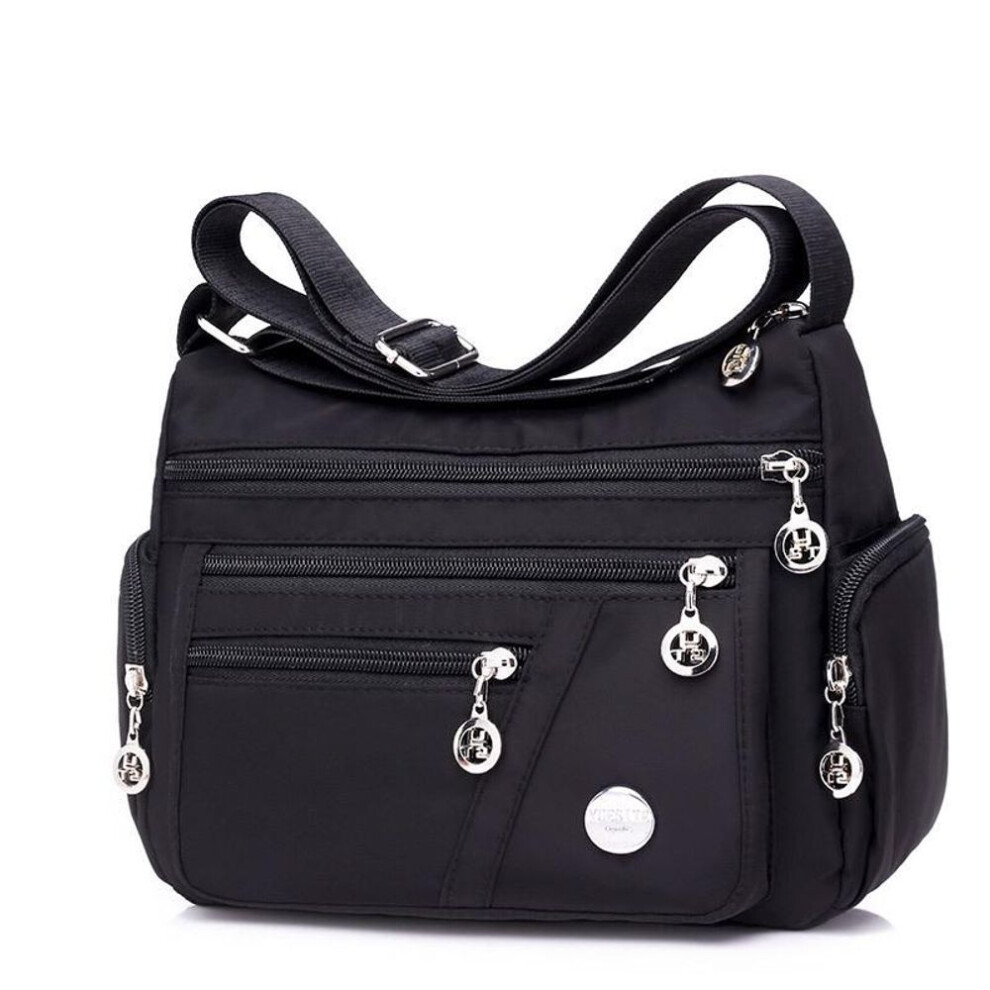 (black) Women's Waterproof Multi-Layer Nylon Messenger Bag - Single Shoulder, Canvas & Oxford Cloth