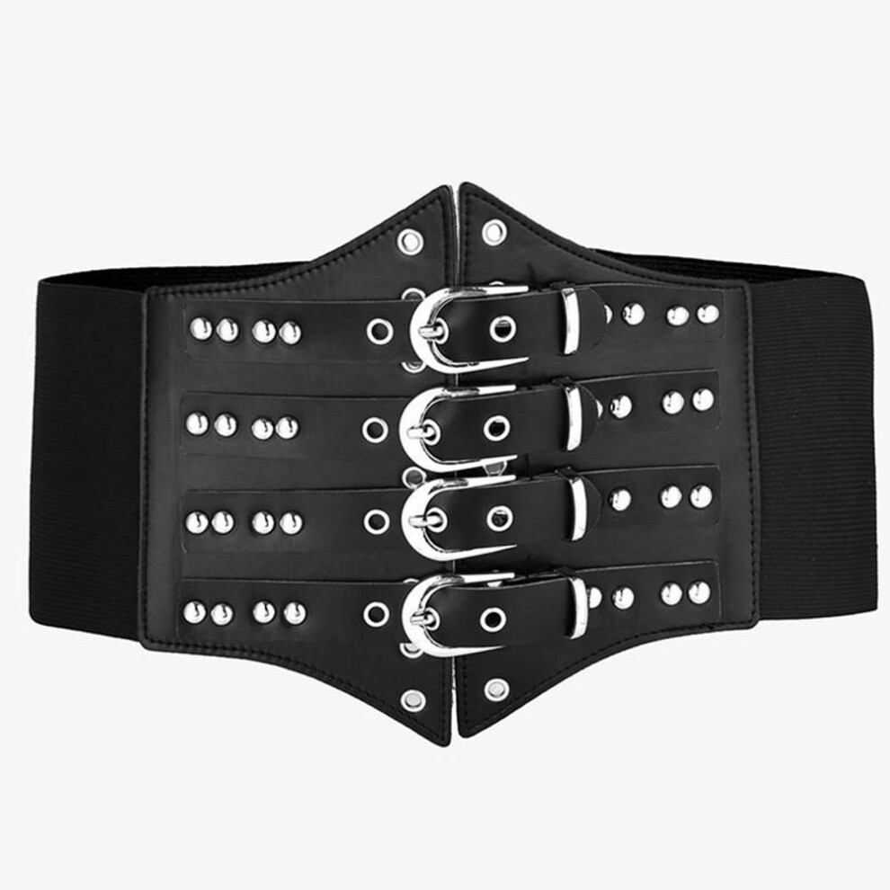 (black) "Stylish Silver Metal Buckle Elastic Waist Belt for Women – European & American Design