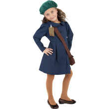 (10-12 Years, Blue) Smiffys Girls World War II Evacuee Long-Sleeved Costume