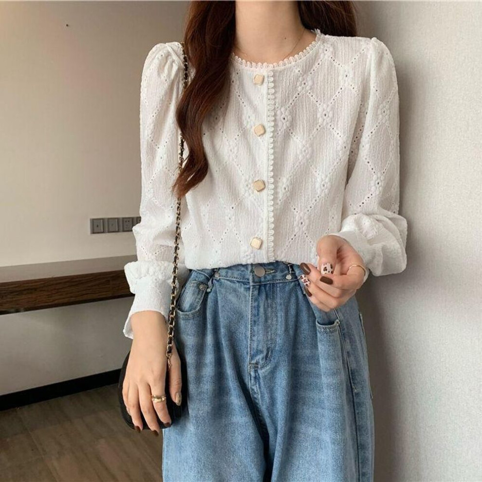 (white, Extra Large) "2023 Spring Lace French Retro Long Sleeve Top For Women