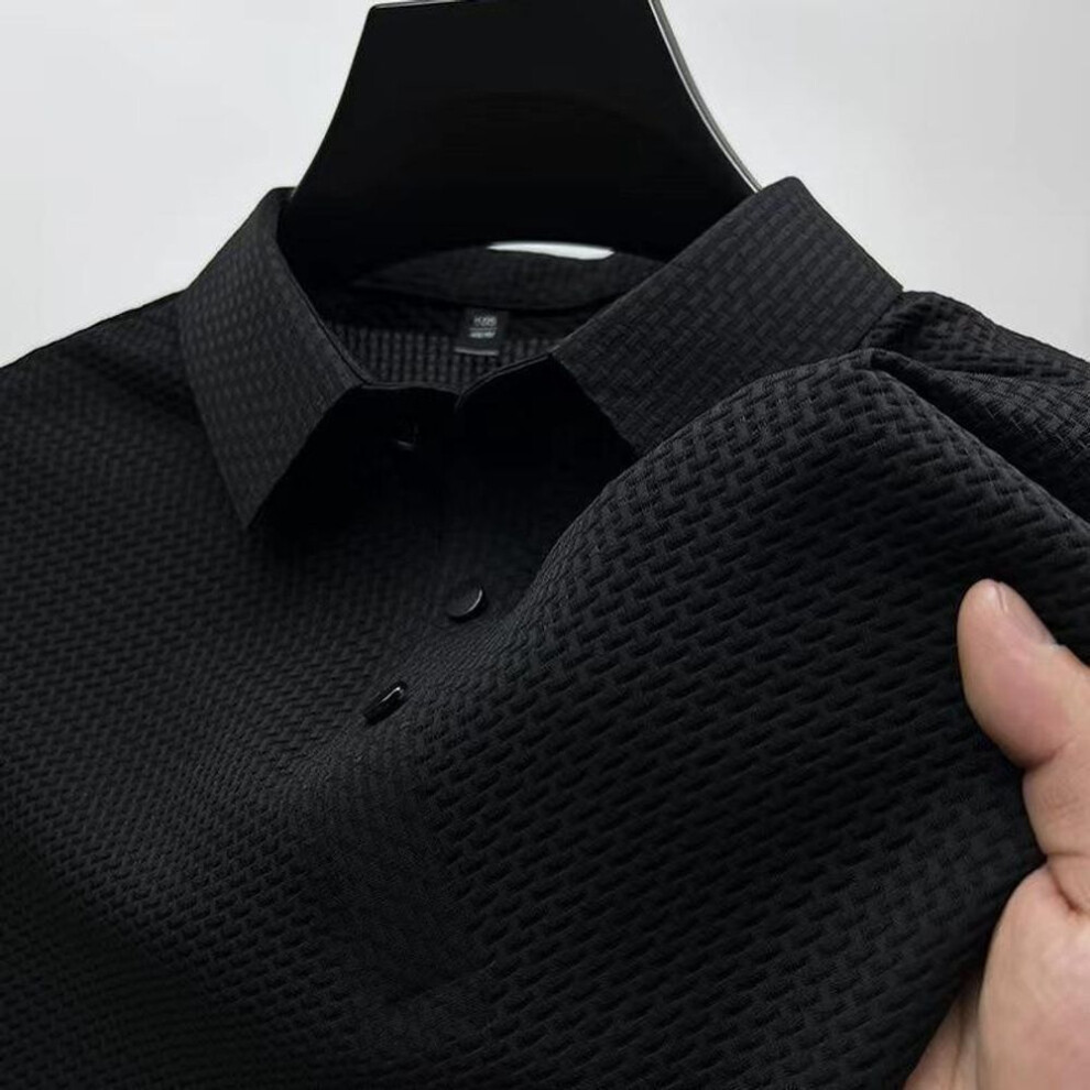 (black, 4XL) Men's Short-sleeve Ice Silk Mesh Polo Shirt