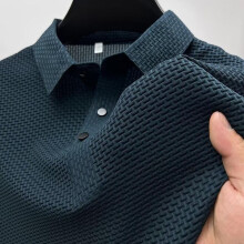 (blue, 4XL) Men's Short-Sleeve Ice Silk Mesh Polo Shirt