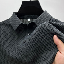 (gray, 4XL) Men's Short-Sleeve Ice Silk Mesh Polo Shirt