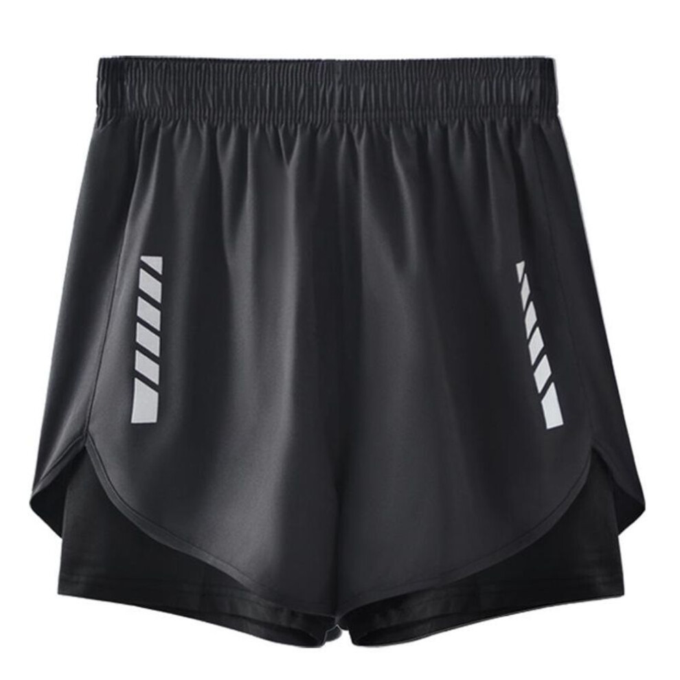 (black, 4XL) Men's Quick-Dry Ice Silk Basketball Training Shorts - Two-Piece Fake Design, Knee-Length, Perfect for Summer Running and Fitness.