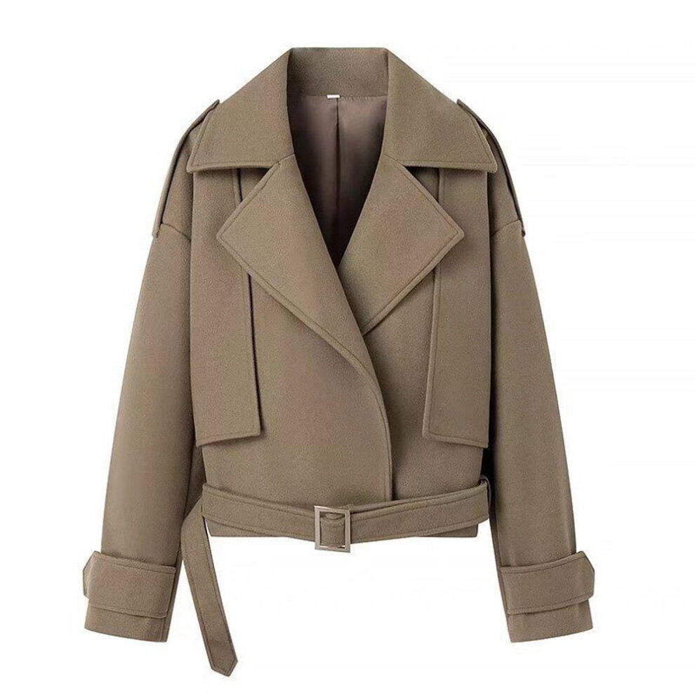 (camel, S) "2024 Spring Women's Elegant Short Belted Wool Coat