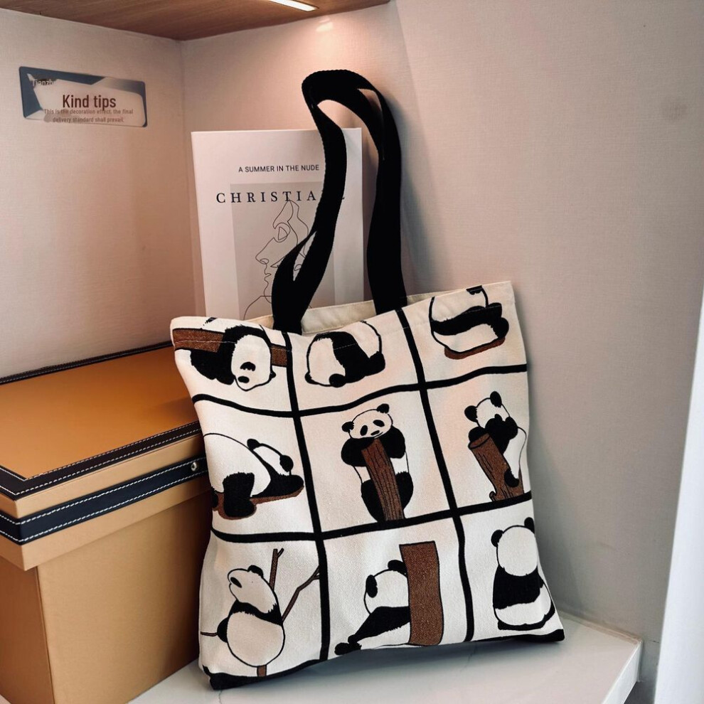 (33x38 cm) "2023 Panda Canvas Shoulder Bag: Trendy, Cute, Large-Capacity Handbag with Zipper.