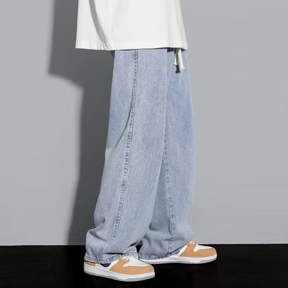 (light blue, 2XL) Men's Spring/Autumn Loose Straight Wide-Leg Jeans - Trendy All-Match Casual Long Pants for Teens