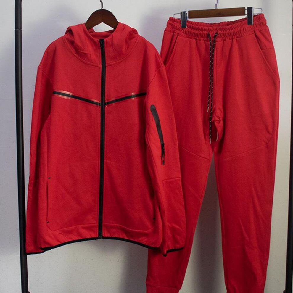 (red, Extra Large) "Men's Spring & Autumn Sports Jacket and Sweatpants Set