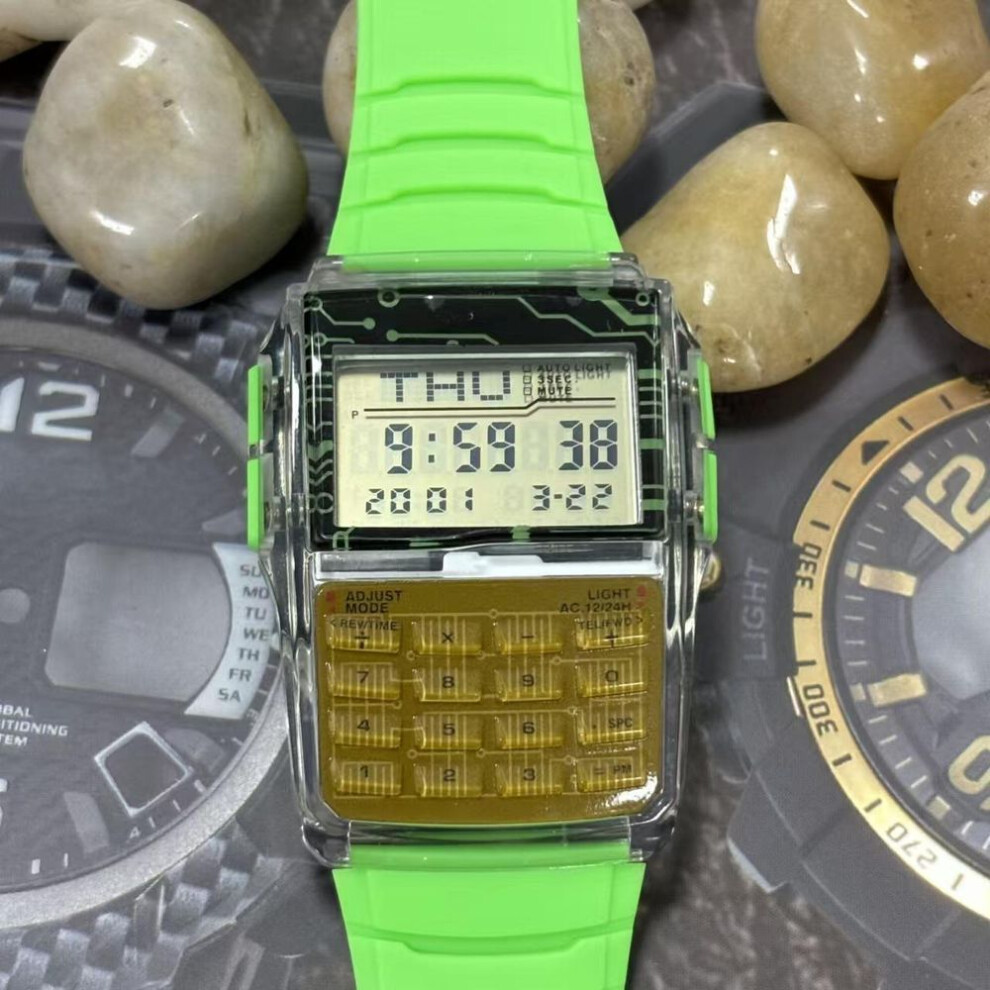 (green) Men's Retro Multifunctional Waterproof Luminous Electronic Watch with Calculator & Phone Book