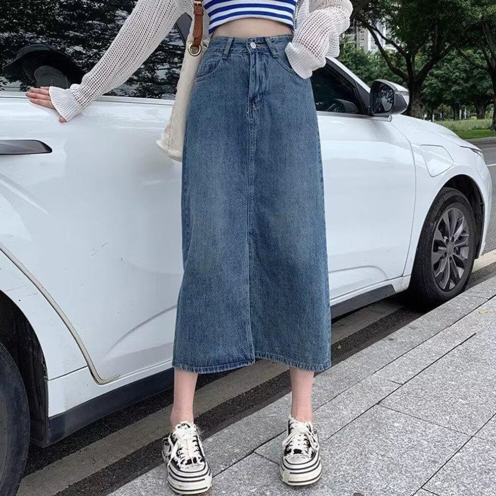 (3XL) Women's High-Waist A-Line Denim Skirt with Front Slit - Spring/Summer 2023 Collection