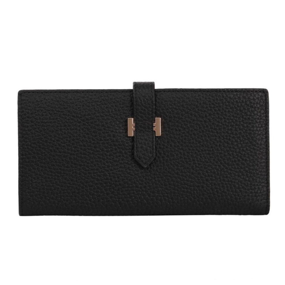 (black) Ladies' Fashion Cowhide Wallet: Zipper Coin Purse and Clutch Bag – 2023 Japan, Europe, and America Collection.