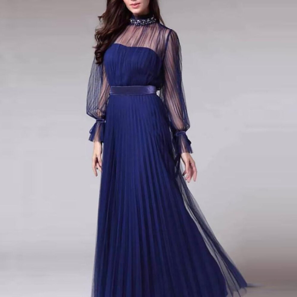 (XL) "2025 Chic European & American Women's Mesh Long-sleeve Dress For Spring/summer - Perfect For Annual Meetings & Evening Banquets.