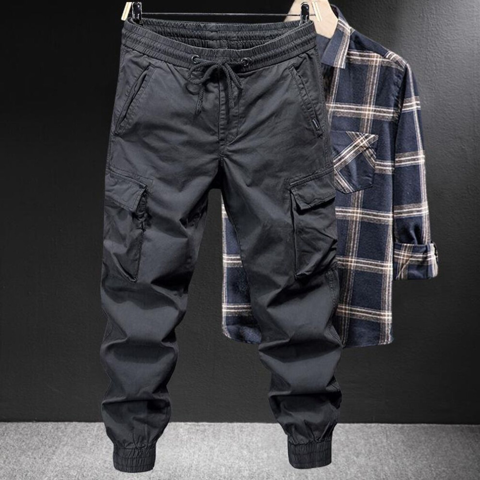 (gray, L) Spring 2023 Men's Fashion Loose Cuffed Multi-pocket Overalls