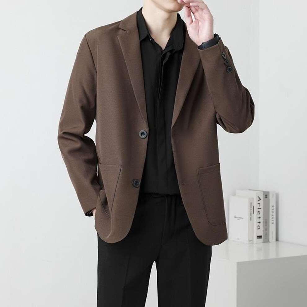(coffee, M) Men's Trendy Black Summer Drape Suit Jacket - Single-Breasted, Long-Sleeved for Teenagers