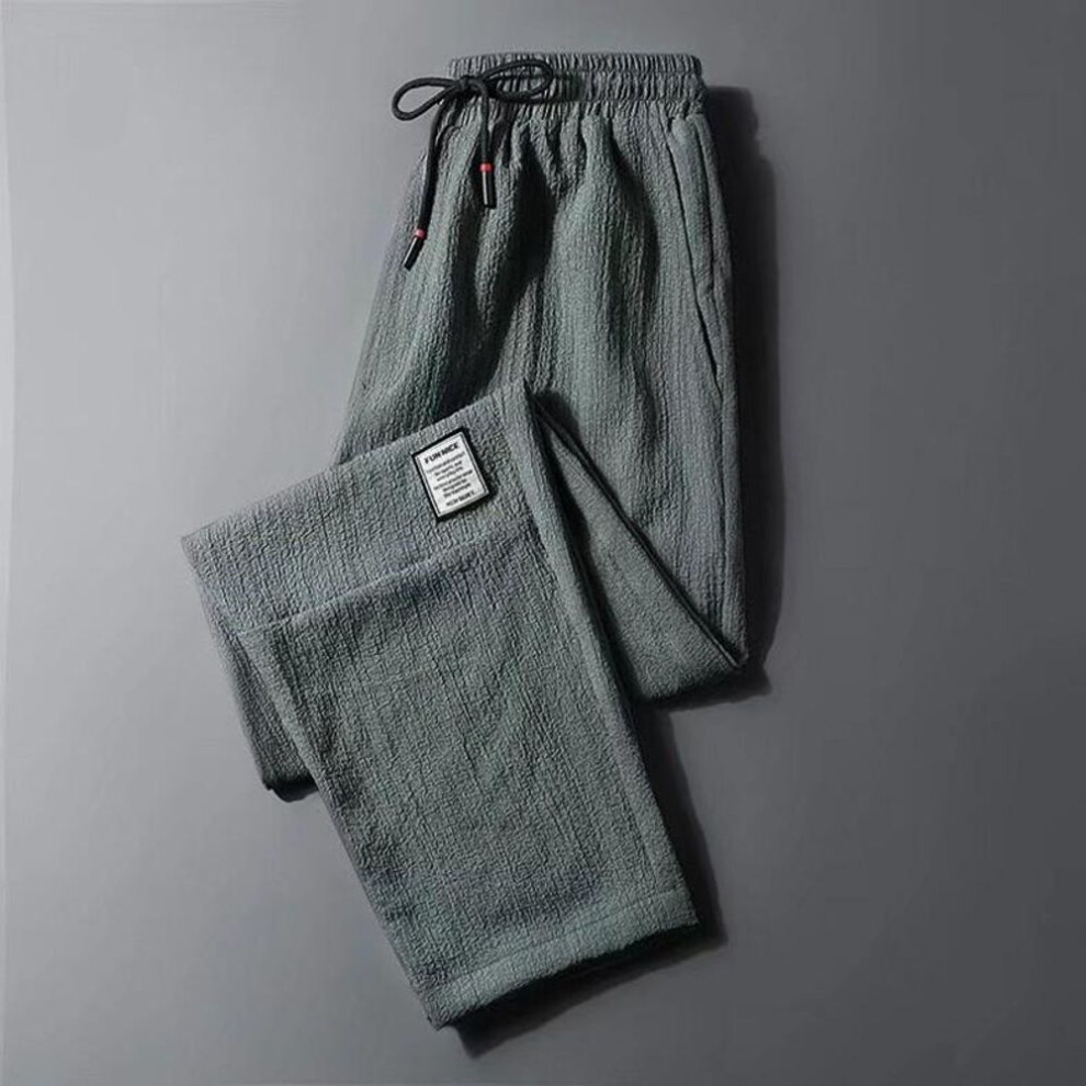 (green, XXL) Men's Summer Linen Elastic Waist Casual Sweatpants