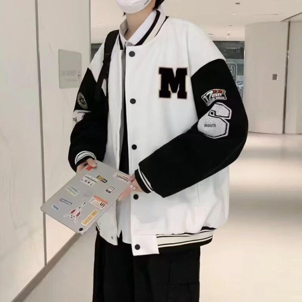 (white, Medium) Men's Trendy Printed Baseball Jacket - Spring/Autumn High Street Casual Fashion