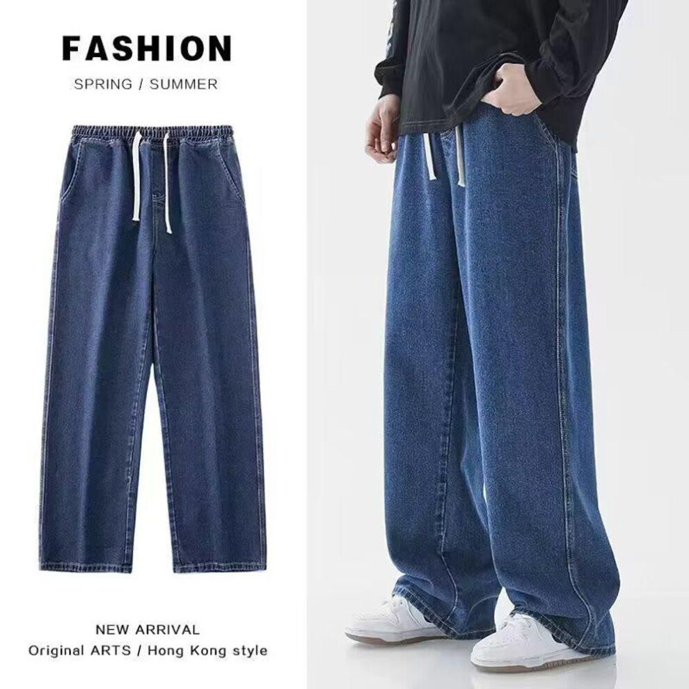 (dark blue, 5XL) Men's Retro Wide-Leg Drawstring Jeans - Trendy Autumn/Winter Collection