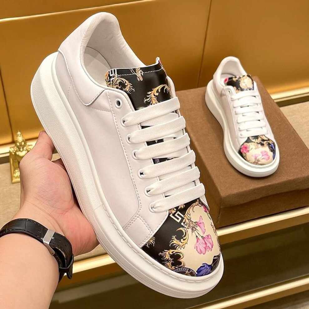 (white, 45) "Men's Autumn 2023 High-End Medusa Print White Sneakers with Height Boost