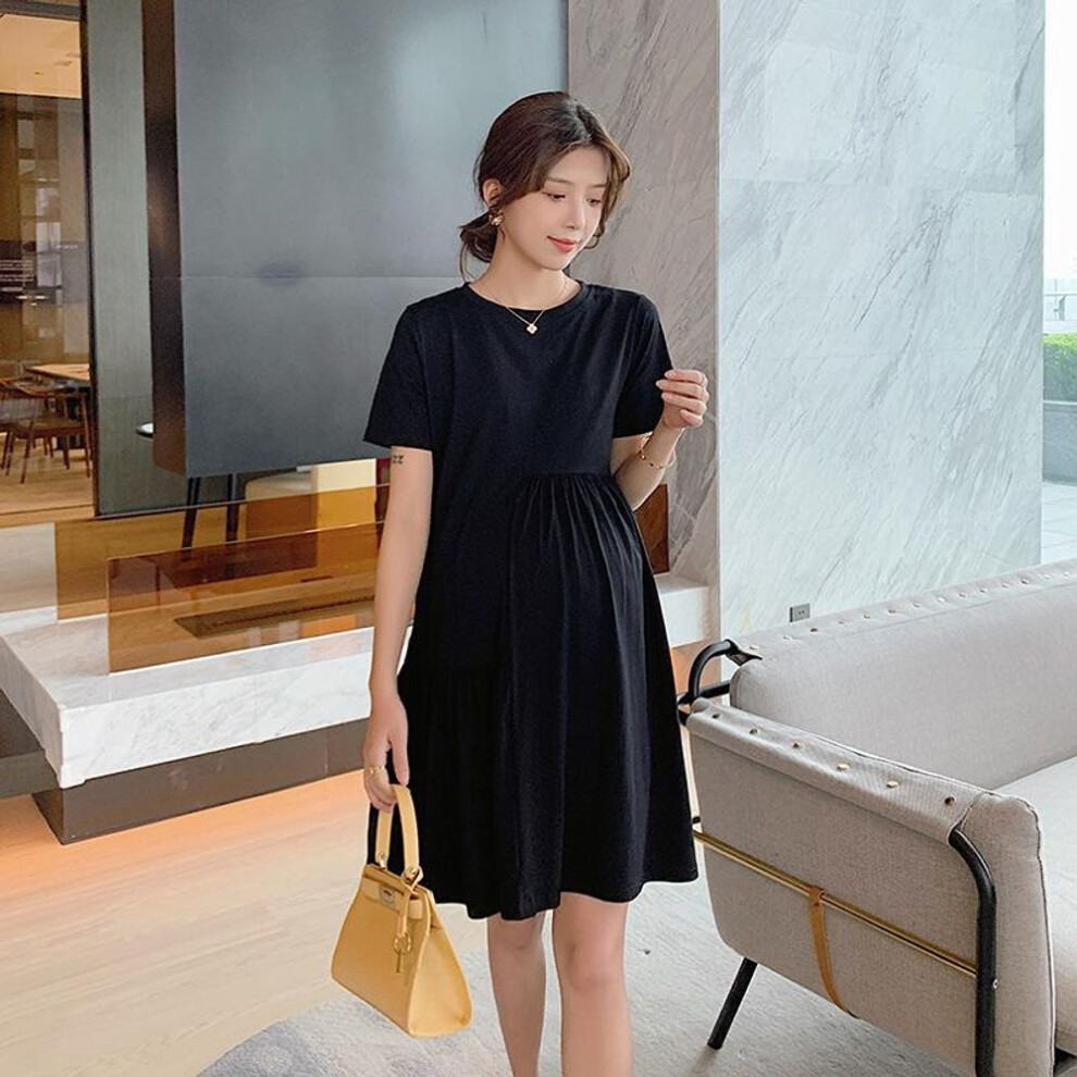 (black, M) Jianyu 2023 Summer Maternity T-shirt Dress: Short-sleeve, Medium & Long Length For Pregnant Women