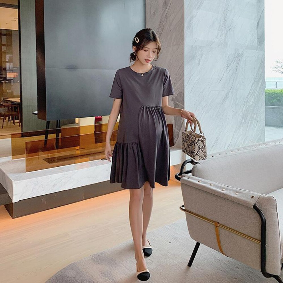 (gray, XL) Jianyu 2023 Summer Maternity T-shirt Dress: Short-sleeve, Medium & Long Length For Pregnant Women