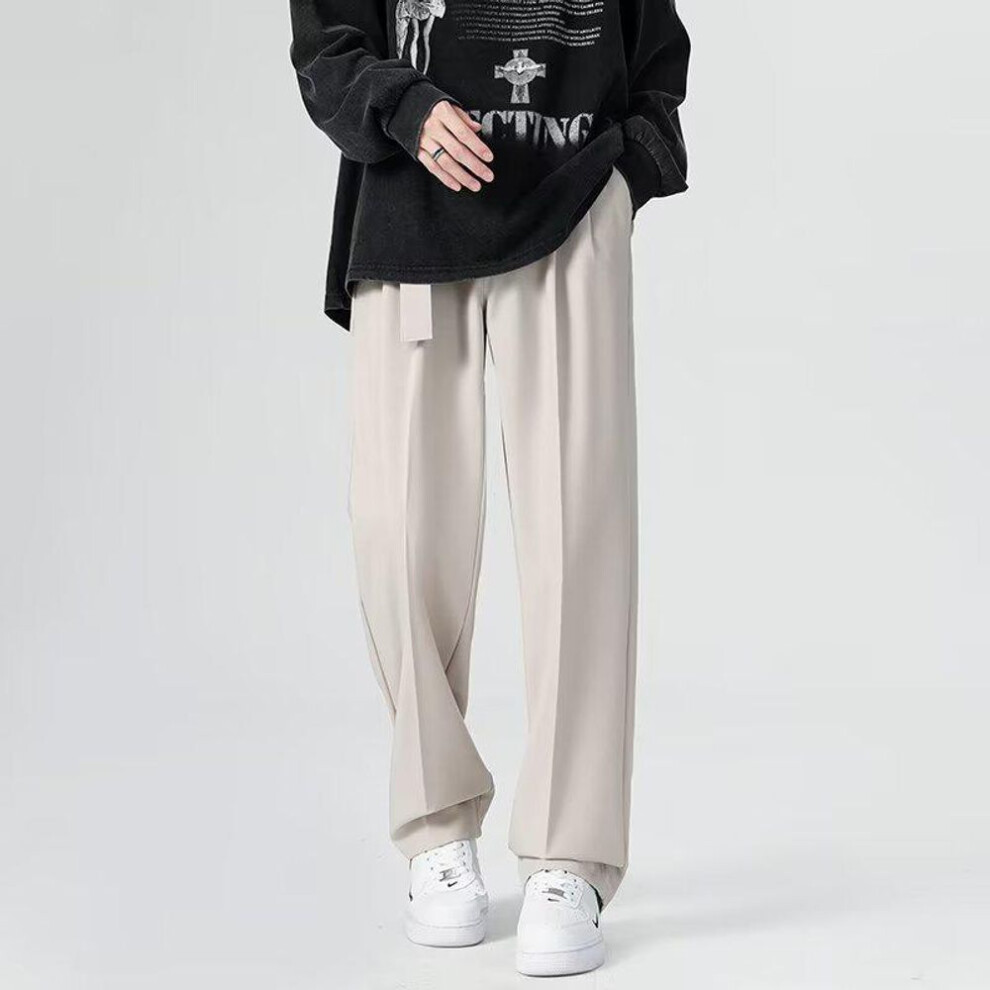 (khaki, Large) Men's Fashion: Loose Wide-Leg Trousers with Thin Belt Design for Spring & Autumn