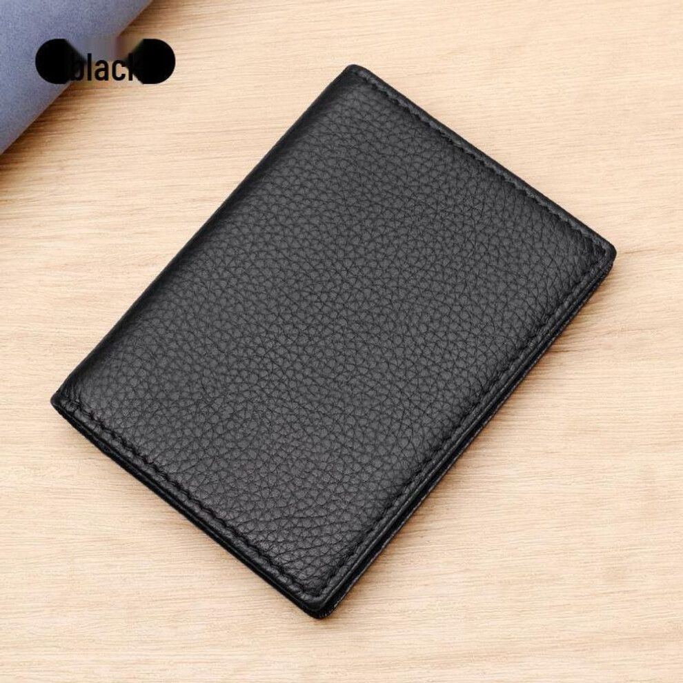(black) Men's Genuine Leather Rfid Card Holder With Id Photo Slot, 2-fold Top Layer Cowhide, Model 8149.