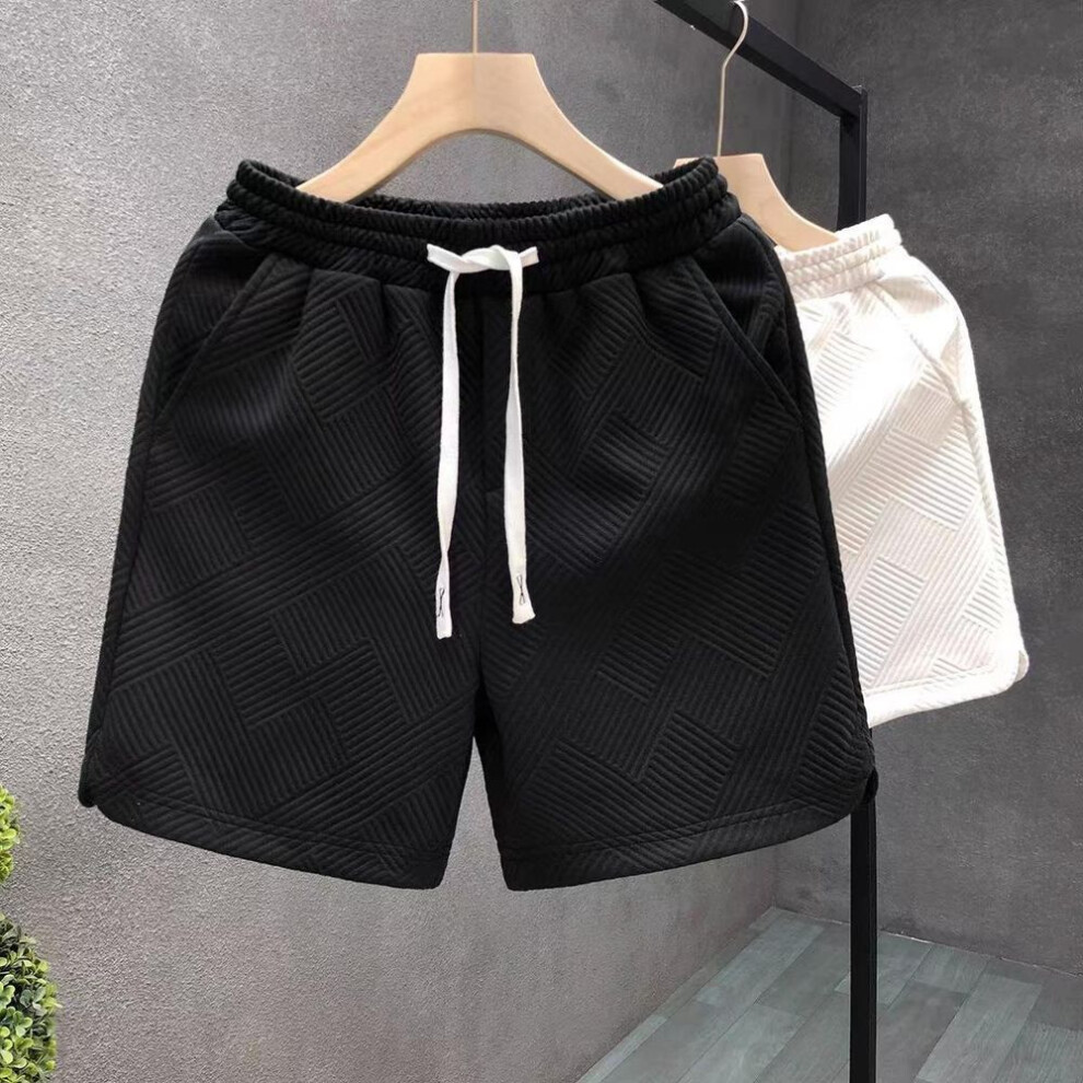 (black, 2XL) "Trendy Diamond Pattern White Shorts for Men & Women – Stylish Summer Wear