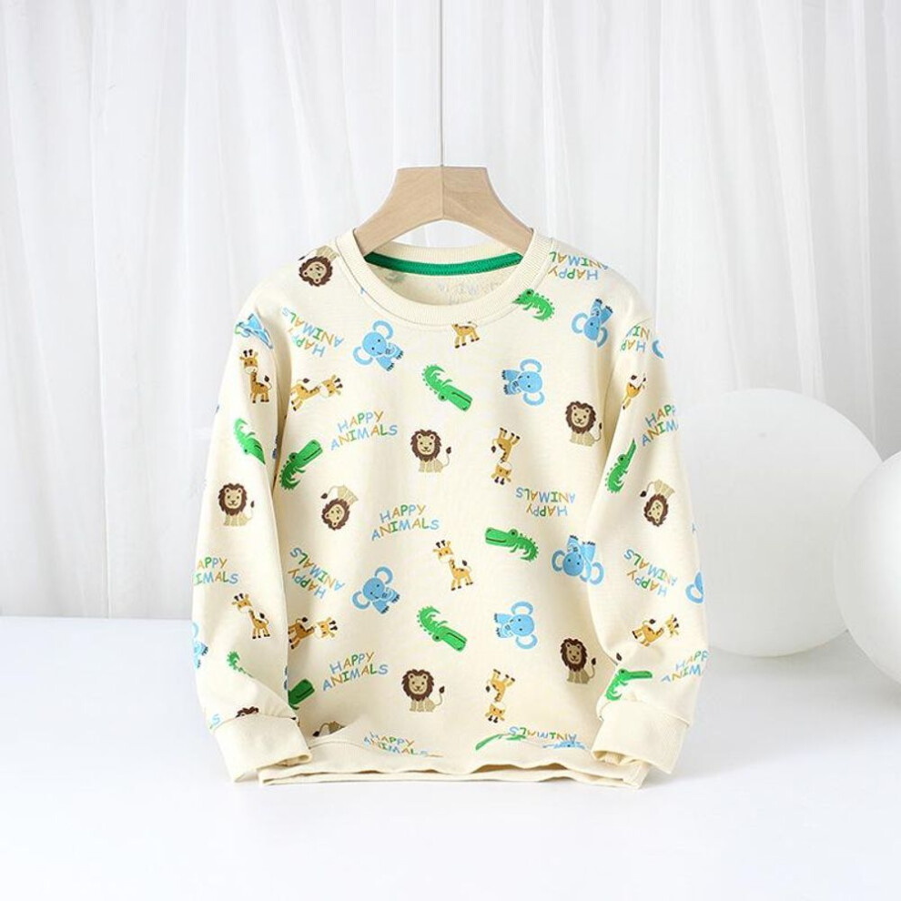 (beige, 150 cm) Children's Korean Style Long-Sleeve Sweatshirts for Spring & Autumn - Cartoon Print Tops for Girls, Terry Bottom Shirts for Boys