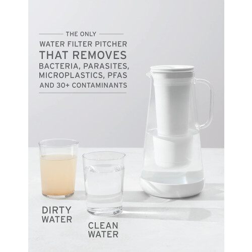 LifeStraw Home - Water Filter Pitcher  7-Cup  White  Glass with Silico 1