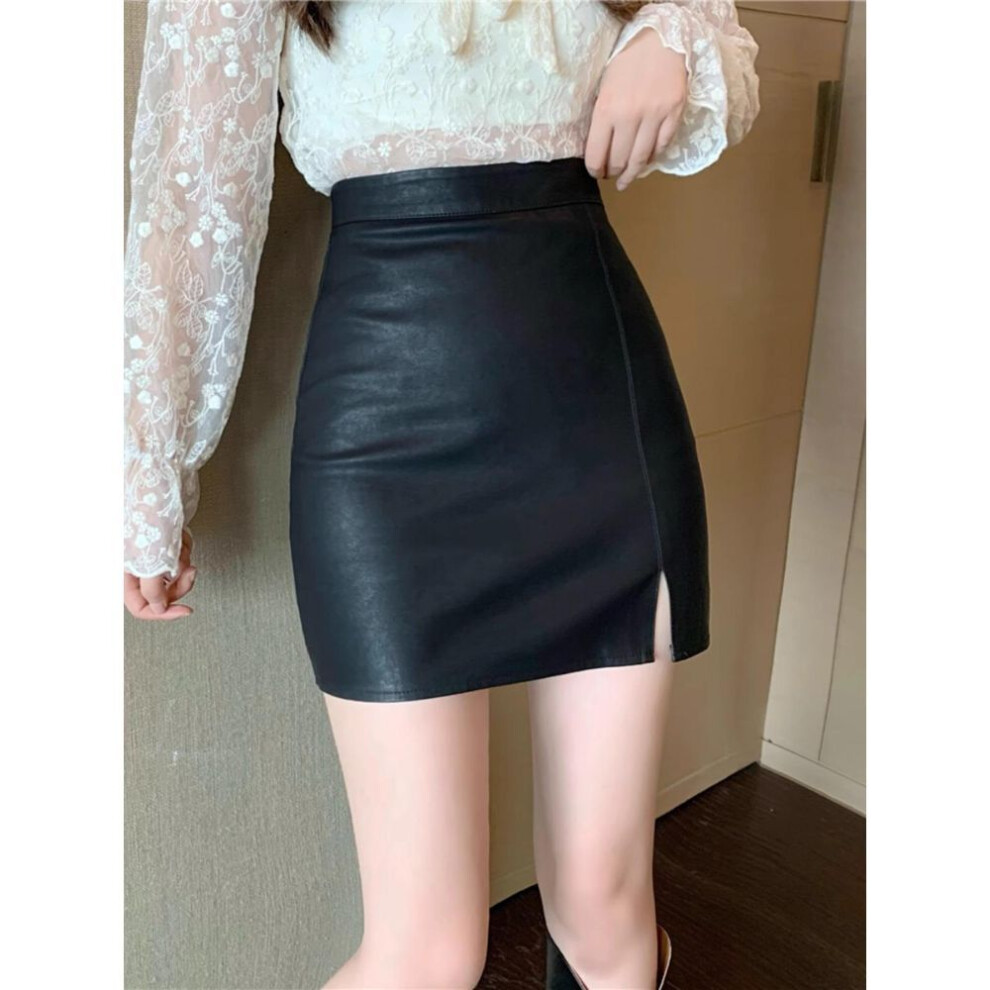 (black, XS) "2023 New Coffee High-Waist PU Leather Skirt for Women: Slim Fit, Autumn/Winter Anti-Exposure Style