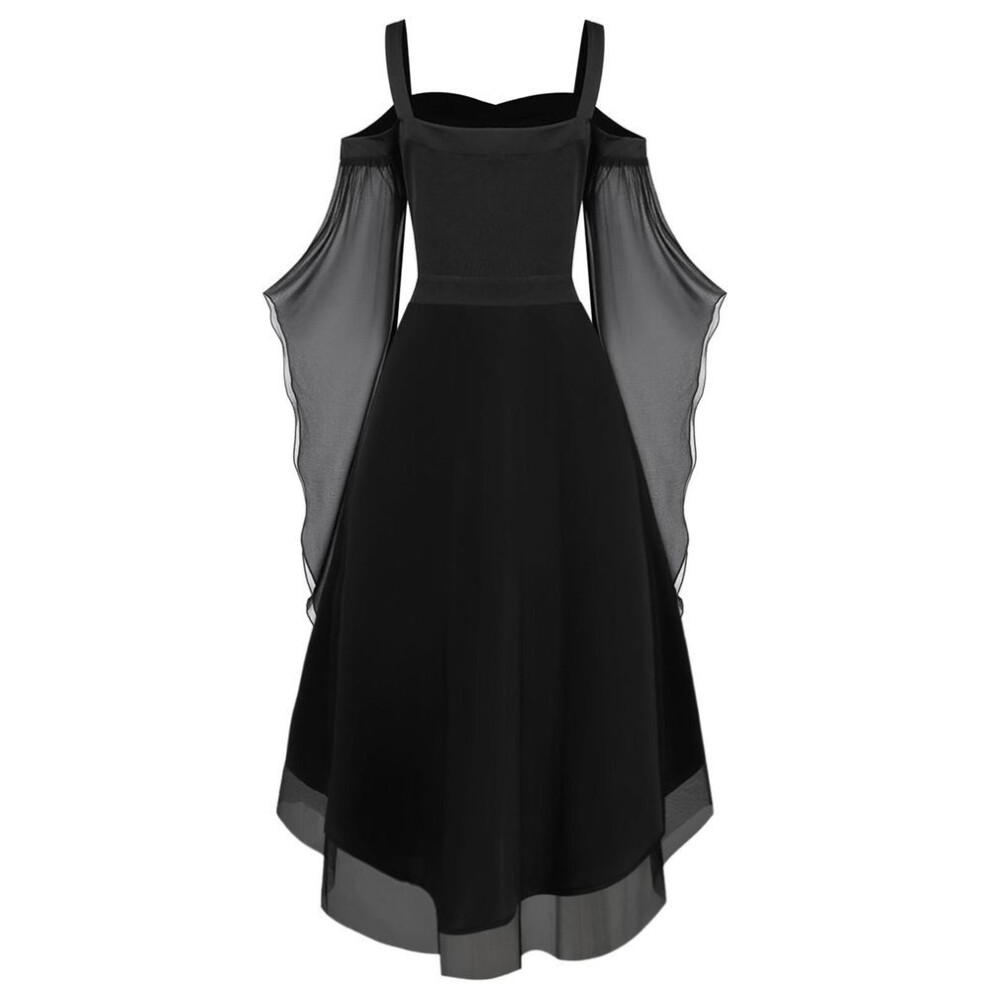 (black, 5XL) Gothic Style Halloween Witch Dress With Irregular Splicing And Large Swing Sleeves (9945)