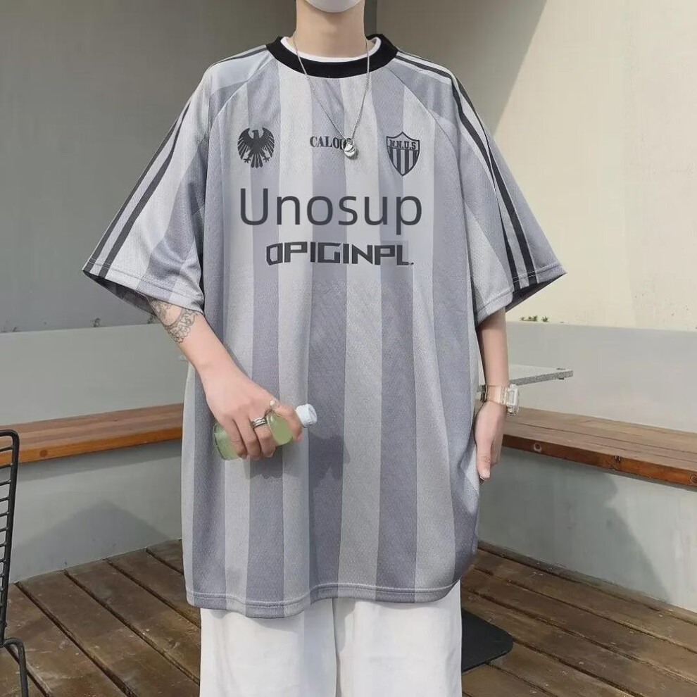 (gray, Extra Large) Men's Striped Mesh Quick-Dry T-Shirts - Short-Sleeved, Loose-Fit