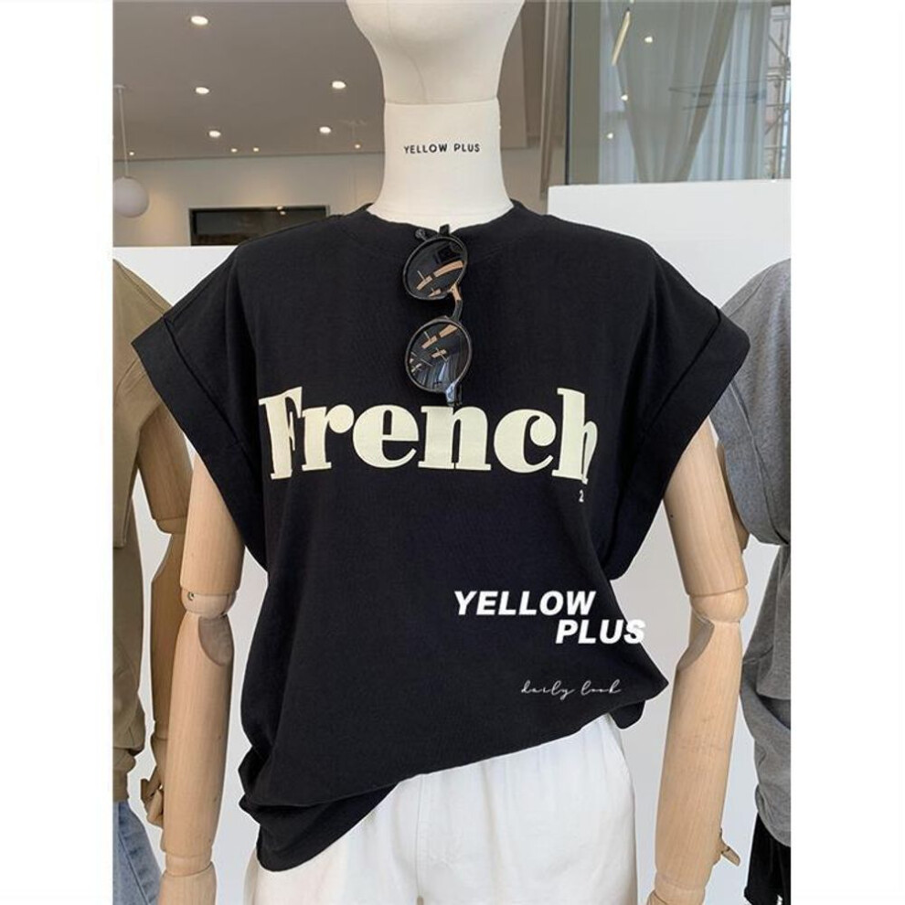 (black, 2XL) "Trendy 2025 Slim Drop Shoulder Sweet Cool Short-Sleeved Loose T-Shirt for Women