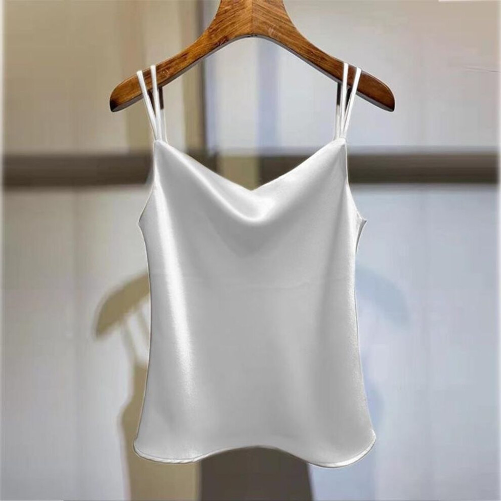 (silver, 3XL) High-end Silk Satin Lace V-neck Camisole For Women - Sleeveless Loose-fit Spring/summer Trend