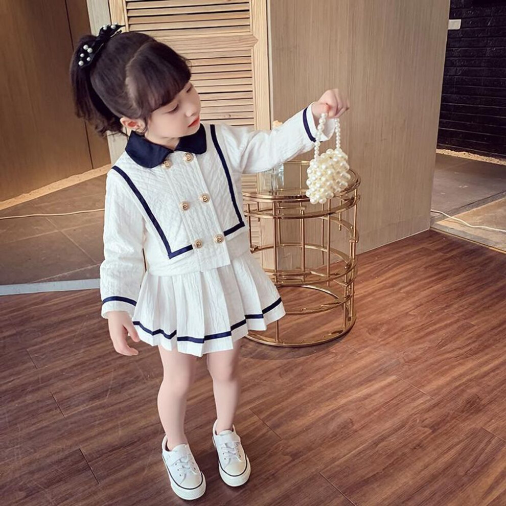 (white, 120 cm) "2024 Girls' College Style Jk Suit: Spring/autumn Pleated Skirt & Dress Set