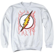 Trevco Sportswear JLA835-AS-1 DC Flash Airbrush Bolt Adult Crewneck Sweatshirt, White - Small