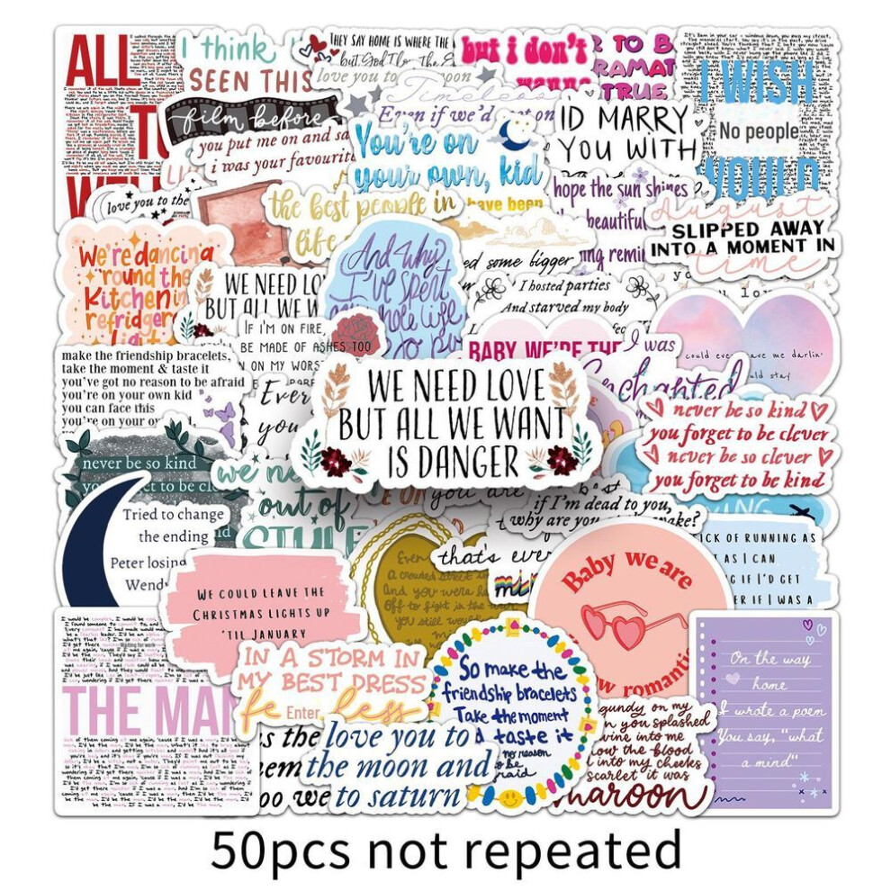 50 Taylor Lyrics Stickers: Waterproof Decorative Stickers Featuring Taylor, European & American Star Lyrics