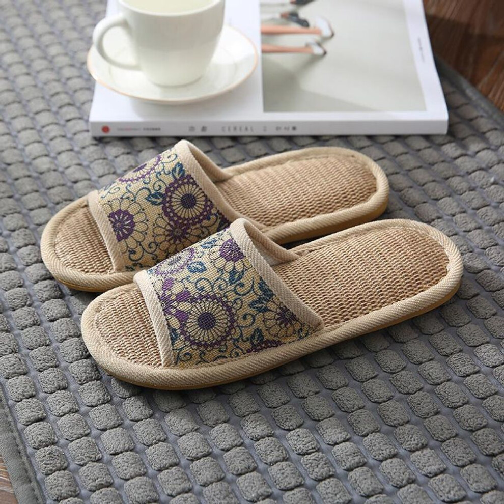 (purple, 37/38 (fits 36-37)) "Blue and White Porcelain Non-Slip Cotton Linen Slippers for Men and Women