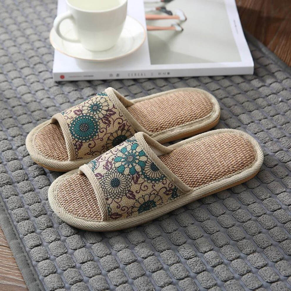 (green, 39/40 (fits 38-39)) "Blue and White Porcelain Non-Slip Cotton Linen Slippers for Men and Women