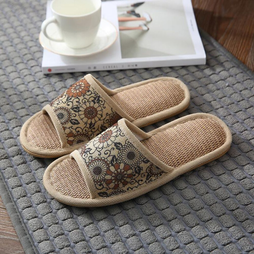 (coffee, 44/45 (fits 42-43)) "blue And White Porcelain Non-slip Cotton Linen Slippers For Men And Women