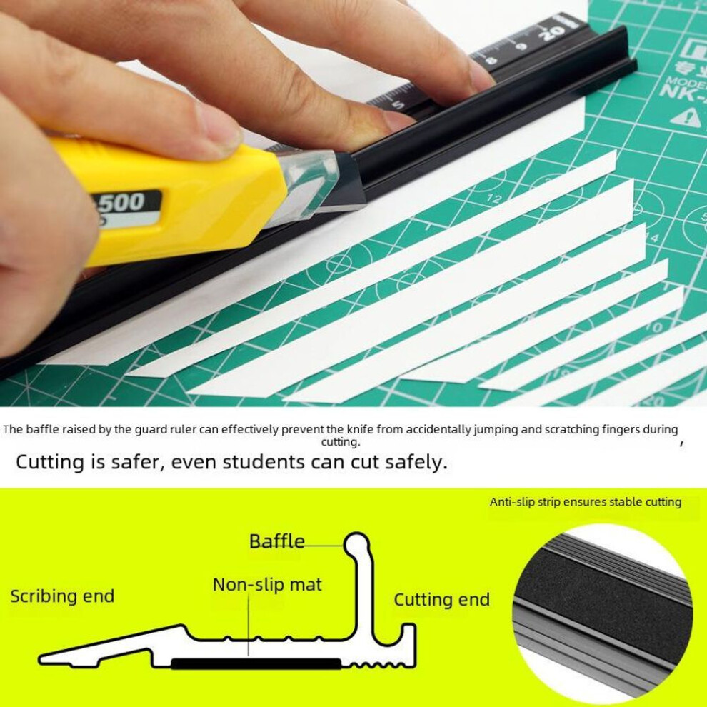 (45cm Laser Scale, Black) "multi-function Aluminum Alloy Protective Ruler - 20cm/30cm/45cm For Students, Advertising, Drawing, And Cutting