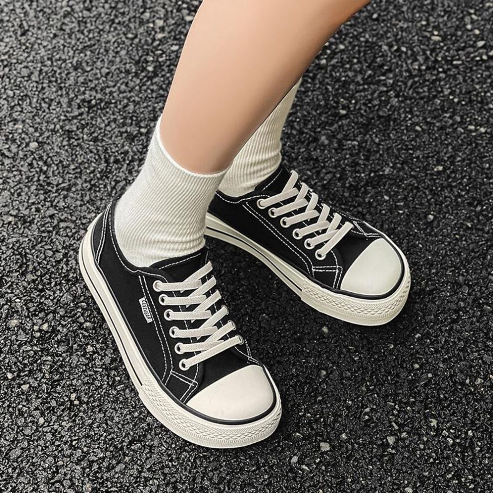 (black, 35) Mango Thick-Soled Lazy Shoes for Girls - Summer 2024 College Style, Breathable White One-Step Big Toe Sneakers