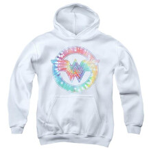 Trevco Sportswear JLA1234-YFTH-2 DC Wonder Woman Tie Dye Wonder Woman Youth Hooded Sweatshirt, White - Medium