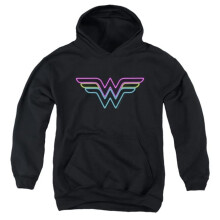 Trevco Sportswear JLA1235-YFTH-1 DC Wonder Woman Neon Wonder Woman Youth Hooded Sweatshirt, Black - Small