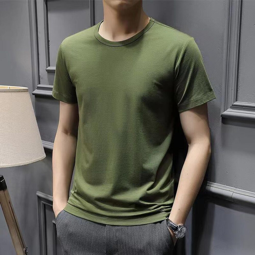 (army green, 3XL) Men's Summer Slim-Fit White T-Shirt with Short Sleeves - Korean Style, Trendy Round Neck, Plus Sizes Available