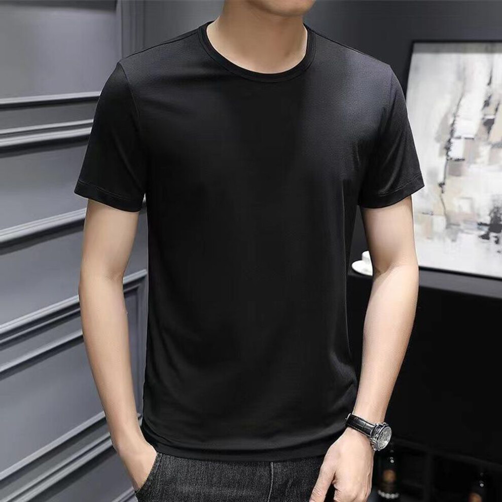 (black, 2XL) Men's Summer Slim-Fit White T-Shirt with Short Sleeves - Korean Style, Trendy Round Neck, Plus Sizes Available