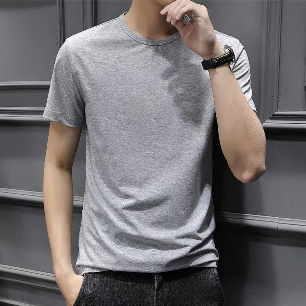 (light gray, 5XL) Men's Summer Slim-Fit White T-Shirt with Short Sleeves - Korean Style, Trendy Round Neck, Plus Sizes Available