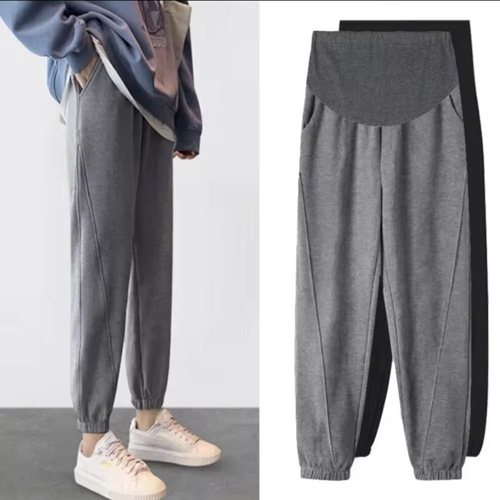 (dark gray, Medium) Maternity Harem Sports Pants: Spring Belly Support, Loose Casual Trousers For Pregnancy