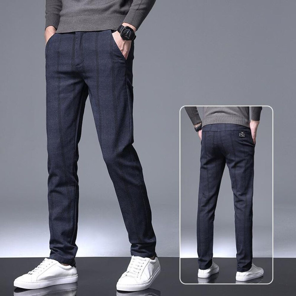 (royal blue, 29 (2.2ft) 110 lbs) Men's Slim-fit Plaid Suit Trousers - Lightweight Business Formal Wear For Spring And Autumn